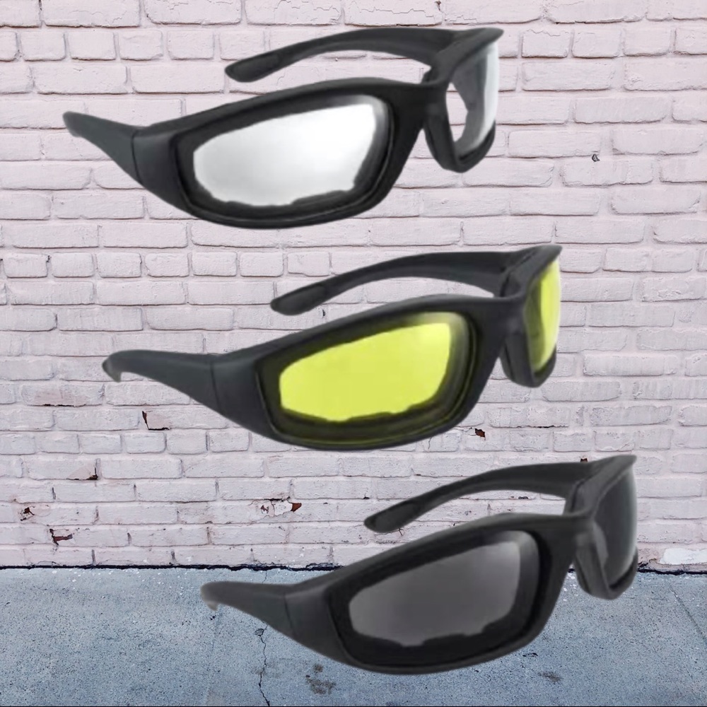 3 Pair Motorcycle Riding Glasses Smoke Clear Yellow